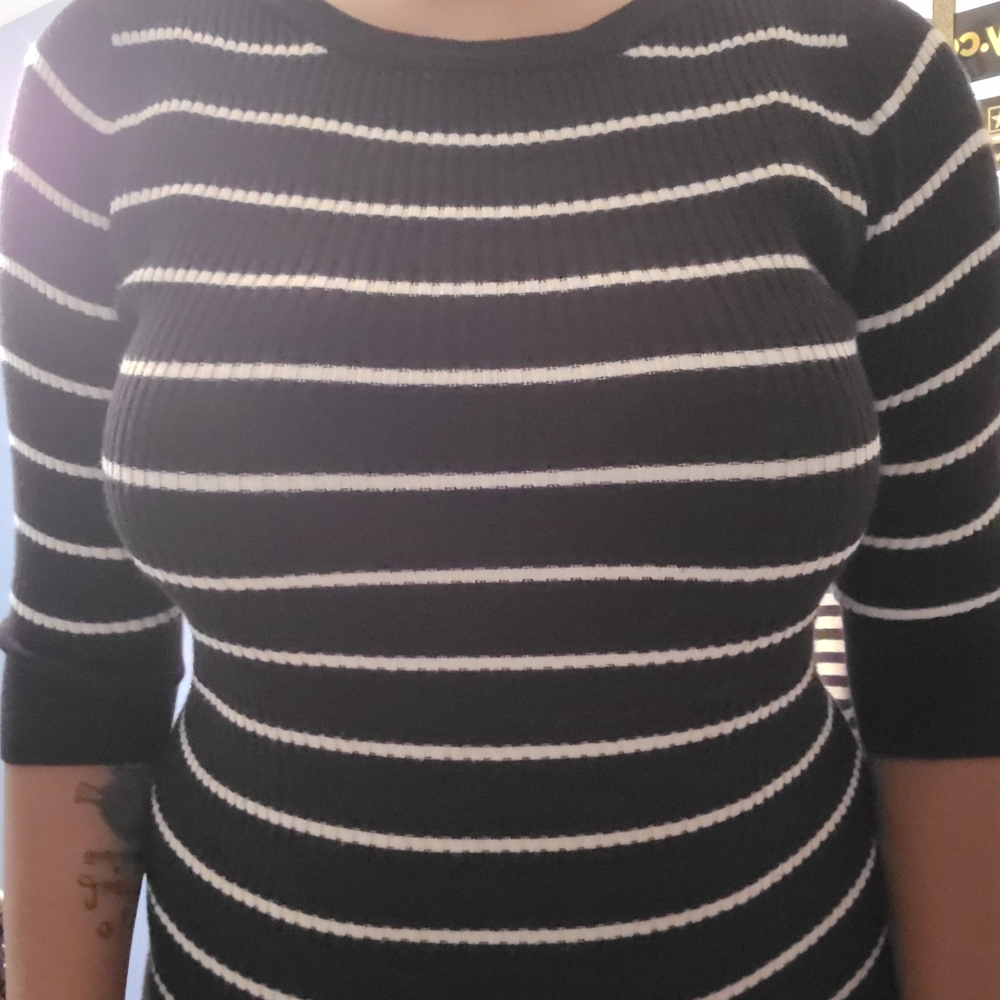 Black Hooked Up by IOT Sweater with White Stripes